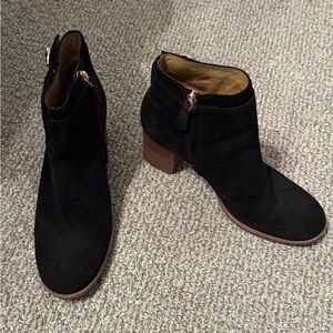 Tory Burch Black Ankle Booties with Brown Heel